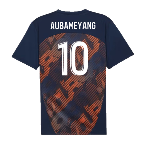 2024-2025 Marseille Pre-Match Shirt (Club Navy) (Aubameyang 10)