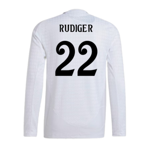 2024-2025 Real Madrid Authentic Long Sleeve Home Shirt (Rudiger 22)