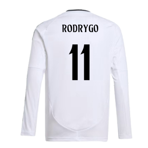 2024-2025 Real Madrid Long Sleeve Home Shirt (Kids) (Rodrygo 11)