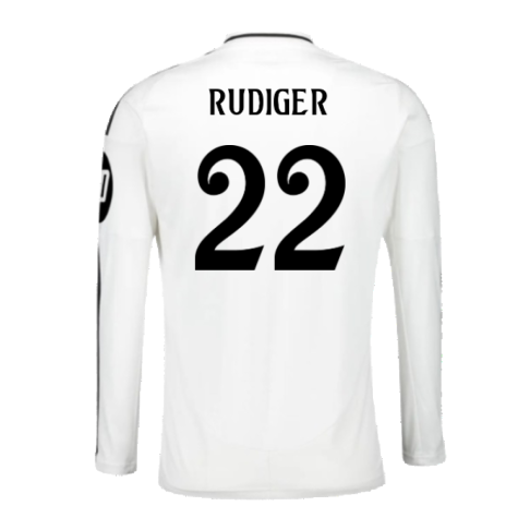 2024-2025 Real Madrid Long Sleeve Home Shirt (Rudiger 22)