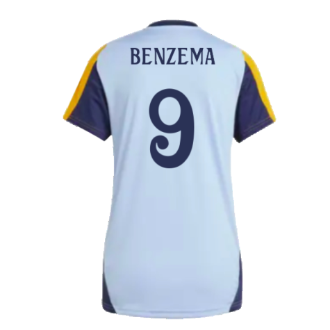 2024-2025 Real Madrid Training Shirt (Glow Blue) - Womens (Benzema 9)