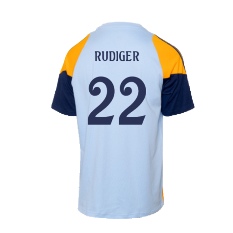 2024-2025 Real Madrid Training Tee (Glow Blue) - Kids (Rudiger 22)