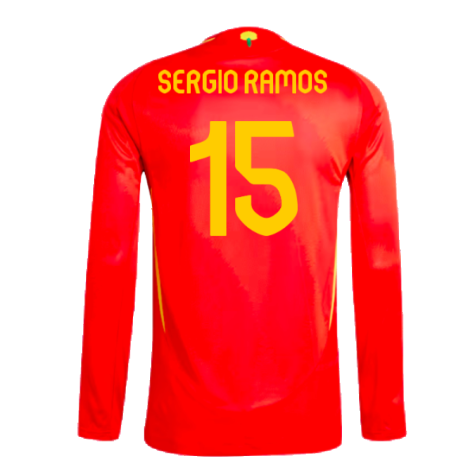 2024-2025 Spain Authentic Long Sleeve Home Shirt (Sergio Ramos 15)