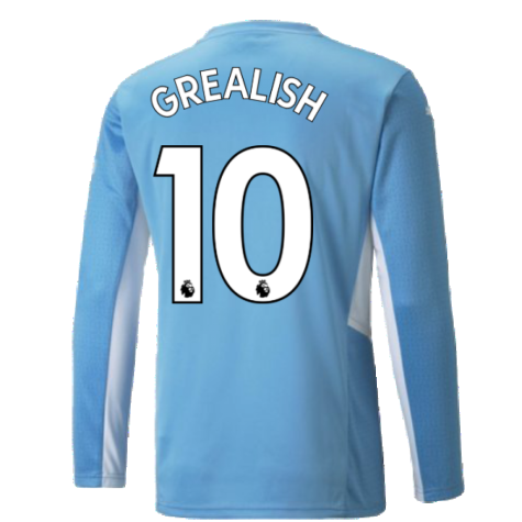 2021-2022 Man City Long Sleeve Home Shirt (GREALISH 10)