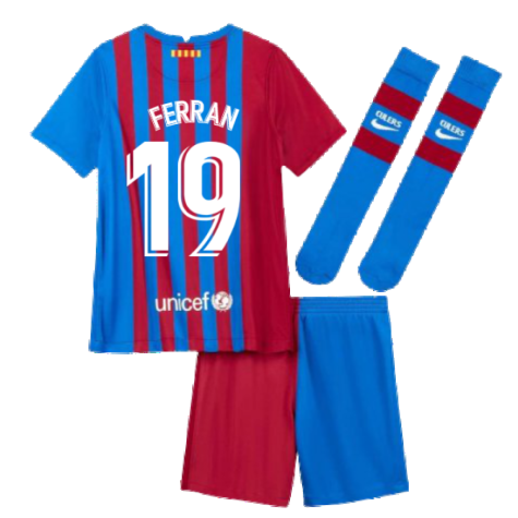 2021-2022 Barcelona Little Boys Home Kit (FERRAN 19)