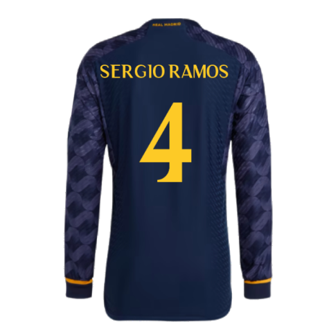 2023-2024 Real Madrid Authentic Long Sleeve Away Shirt (Sergio Ramos 4)