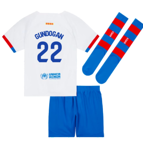 2023-2024 Barcelona Away Little Boys Mini Kit (Gundogan 22)