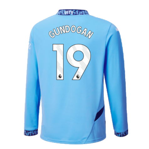 2024-2025 Man City Home Long Sleeve Shirt (Kids) (Gundogan 19)