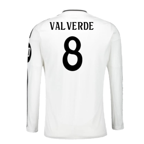 2024-2025 Real Madrid Long Sleeve Home Shirt (Valverde 8)