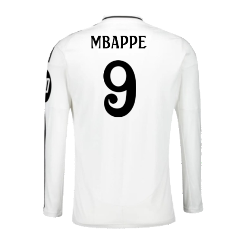 2024-2025 Real Madrid Long Sleeve Home Shirt (Mbappe 9)