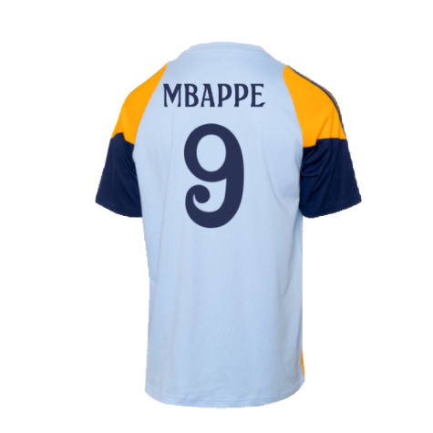 2024-2025 Real Madrid Training Tee (Glow Blue) - Kids (Mbappe 9)