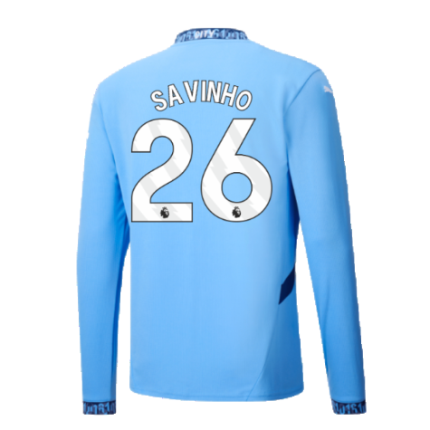 2024-2025 Man City Home Long Sleeve Shirt (Savinho 26)