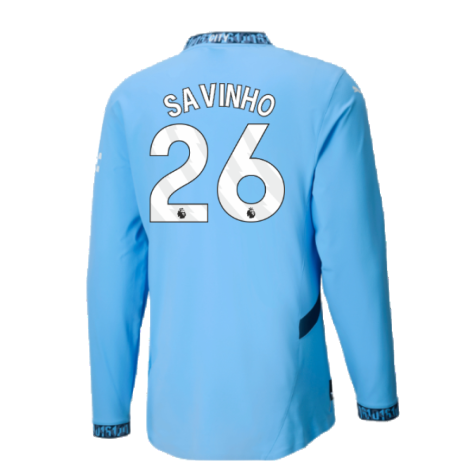 2024-2025 Man City Authentic Long Sleeve Home Shirt (Savinho 26)