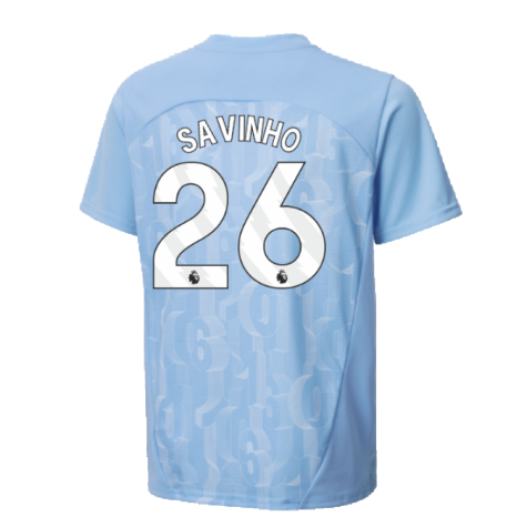 2024-2025 Man City Prematch SS Shirt (Light Blue) - Kids (Savinho 26)