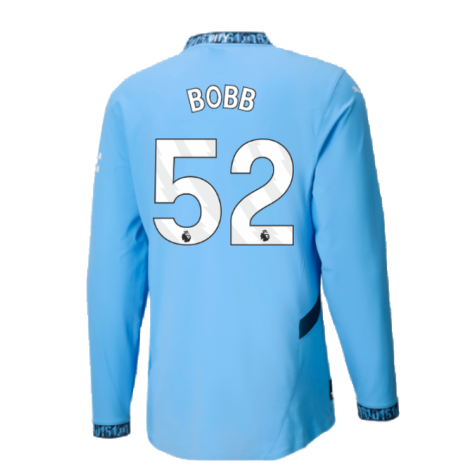 2024-2025 Man City Authentic Long Sleeve Home Shirt (Bobb 52)