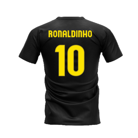 Barcelona 2008-2009 Retro Shirt T-shirt (Black) (RONALDINHO 10)