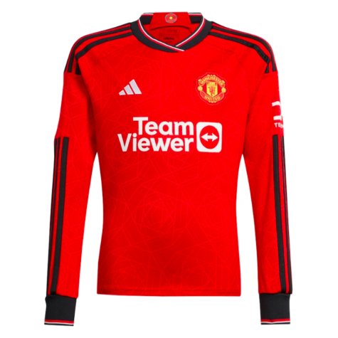 2023-2024 Man Utd Home Long Sleeve Shirt (Kids) (Your Name)