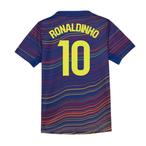 2025-2026 Barcelona Academy Pro Pre Match Shirt (Blue) - Kids (Ronaldinho 10)