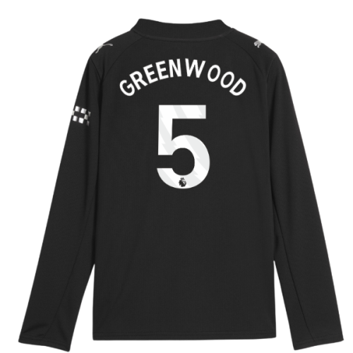 2025-2026 Man City Long Sleeve Away Shirt (Kids) (Greenwood 5)