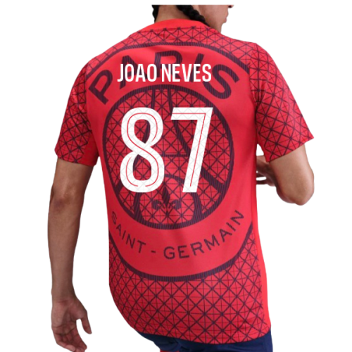2025-2026 PSG Academy Pro Away Pre Match Shirt (Red) (Joao Neves 87)