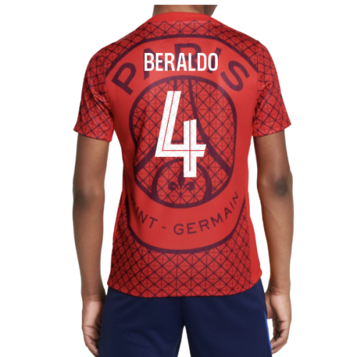 2025-2026 PSG Academy Pro Away Pre Match Shirt (Red) - Kids (Beraldo 4)