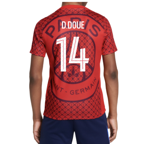 2025-2026 PSG Academy Pro Away Pre Match Shirt (Red) - Kids (D.Doue 14)