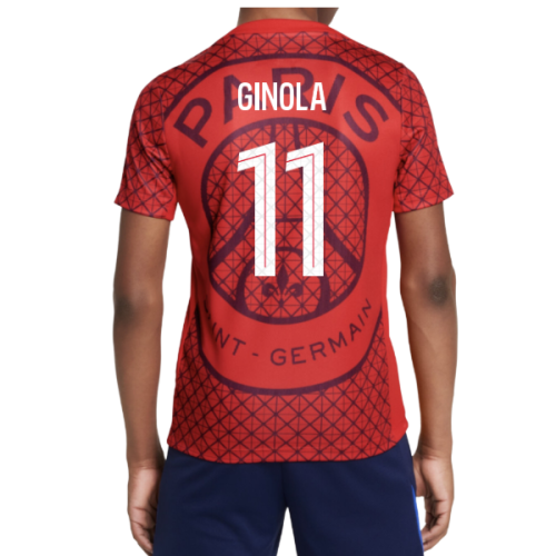 2025-2026 PSG Academy Pro Away Pre Match Shirt (Red) - Kids (Ginola 11)