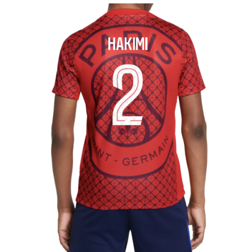 2025-2026 PSG Academy Pro Away Pre Match Shirt (Red) - Kids (Hakimi 2)