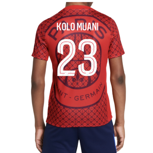 2025-2026 PSG Academy Pro Away Pre Match Shirt (Red) - Kids (Kolo Muani 23)