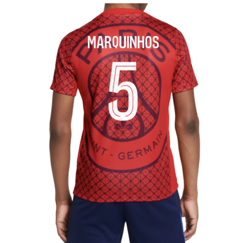 2025-2026 PSG Academy Pro Away Pre Match Shirt (Red) - Kids (Marquinhos 5)