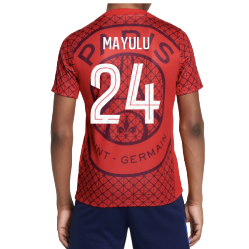 2025-2026 PSG Academy Pro Away Pre Match Shirt (Red) - Kids (Mayulu 24)