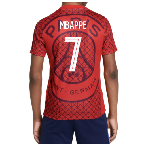 2025-2026 PSG Academy Pro Away Pre Match Shirt (Red) - Kids (Mbappe 7)