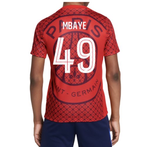 2025-2026 PSG Academy Pro Away Pre Match Shirt (Red) - Kids (Mbaye 49)