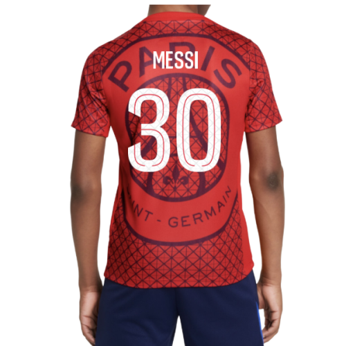 2025-2026 PSG Academy Pro Away Pre Match Shirt (Red) - Kids (Messi 30)