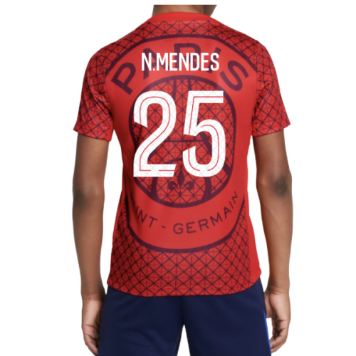 2025-2026 PSG Academy Pro Away Pre Match Shirt (Red) - Kids (N.Mendes 25)