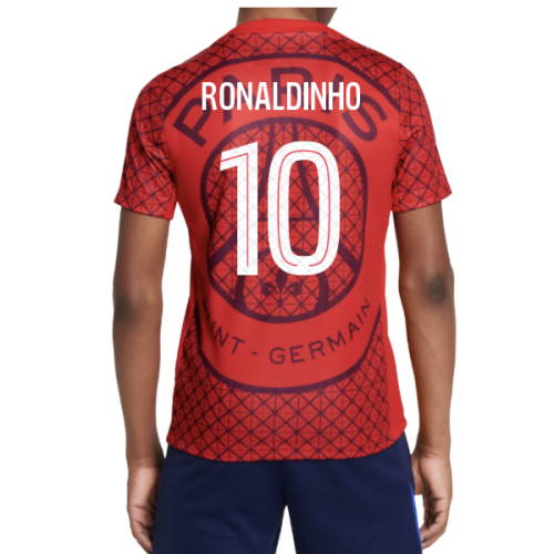 2025-2026 PSG Academy Pro Away Pre Match Shirt (Red) - Kids (Ronaldinho 10)