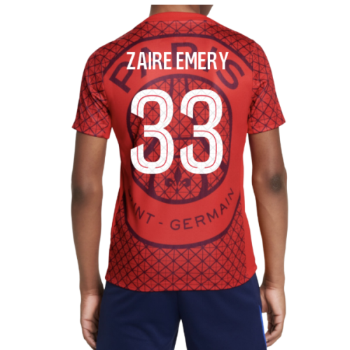 2025-2026 PSG Academy Pro Away Pre Match Shirt (Red) - Kids (Zaire Emery 33)