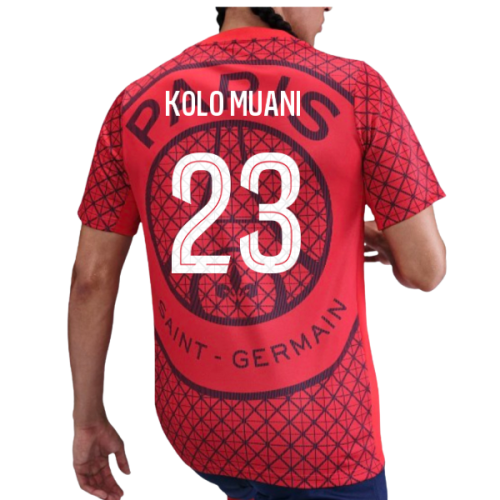 2025-2026 PSG Academy Pro Away Pre Match Shirt (Red) (Kolo Muani 23)
