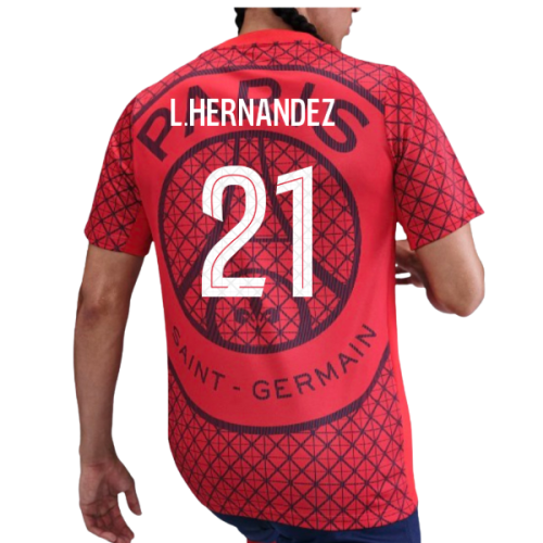 2025-2026 PSG Academy Pro Away Pre Match Shirt (Red) (L.Hernandez 21)