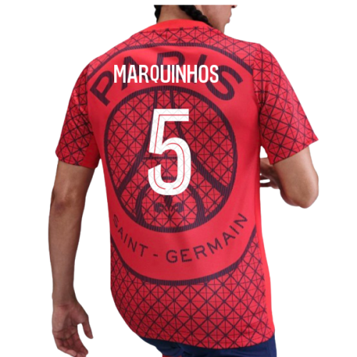2025-2026 PSG Academy Pro Away Pre Match Shirt (Red) (Marquinhos 5)