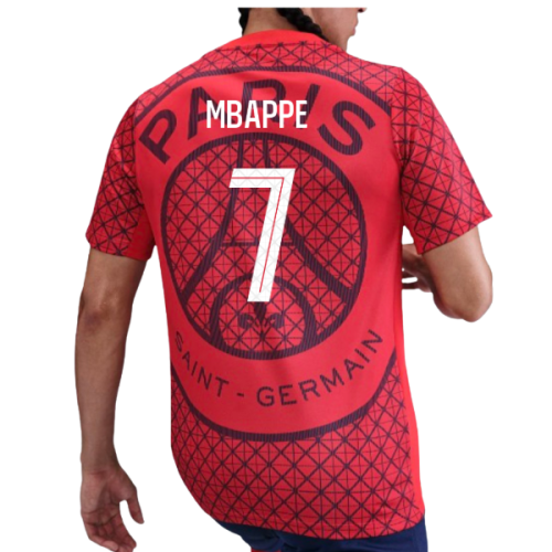 2025-2026 PSG Academy Pro Away Pre Match Shirt (Red) (Mbappe 7)