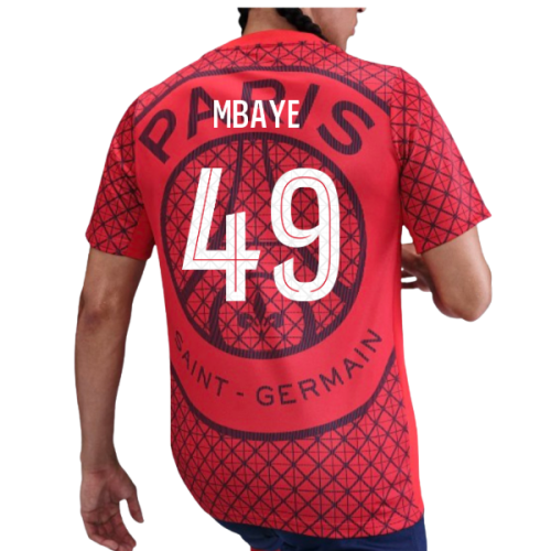 2025-2026 PSG Academy Pro Away Pre Match Shirt (Red) (Mbaye 49)