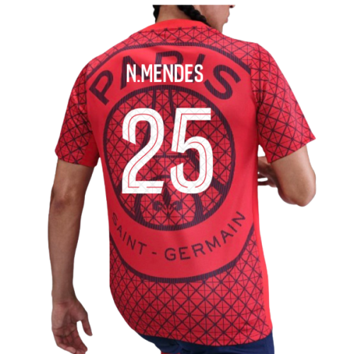 2025-2026 PSG Academy Pro Away Pre Match Shirt (Red) (N.Mendes 25)