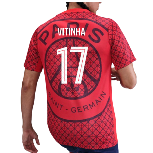 2025-2026 PSG Academy Pro Away Pre Match Shirt (Red) (Vitinha 17)