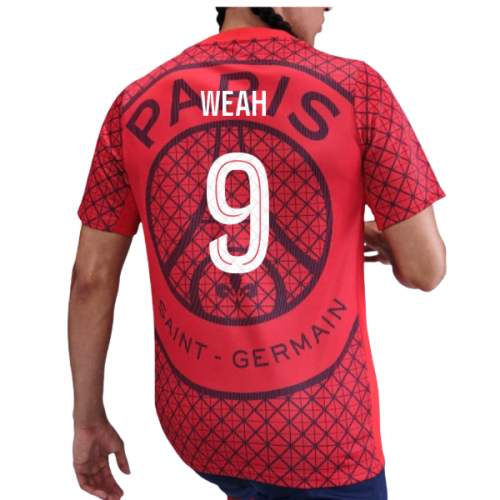 2025-2026 PSG Academy Pro Away Pre Match Shirt (Red) (Weah 9)