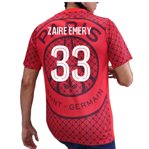 2025-2026 PSG Academy Pro Away Pre Match Shirt (Red) (Zaire Emery 33)