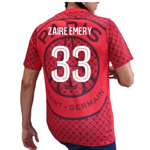 2025-2026 PSG Academy Pro Away Pre Match Shirt (Red) (Zaire Emery 33)