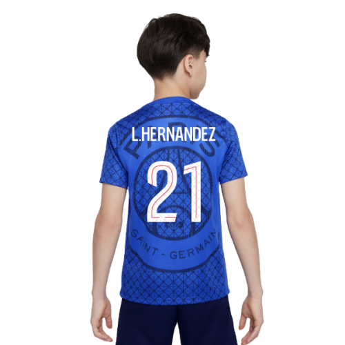 2025-2026 PSG Academy Pro Home Pre Match Shirt (Royal) - Kids (L.Hernandez 21)