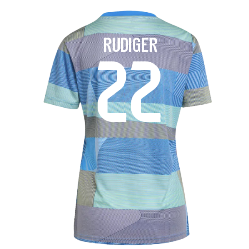 2025-2026 Real Madrid Pre-Match Shirt (Bluebird) - Womens (Rudiger 22)