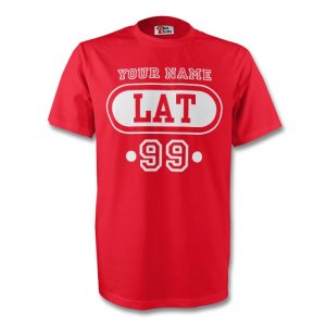 Latvia Lat T-shirt (red) + Your Name (kids)